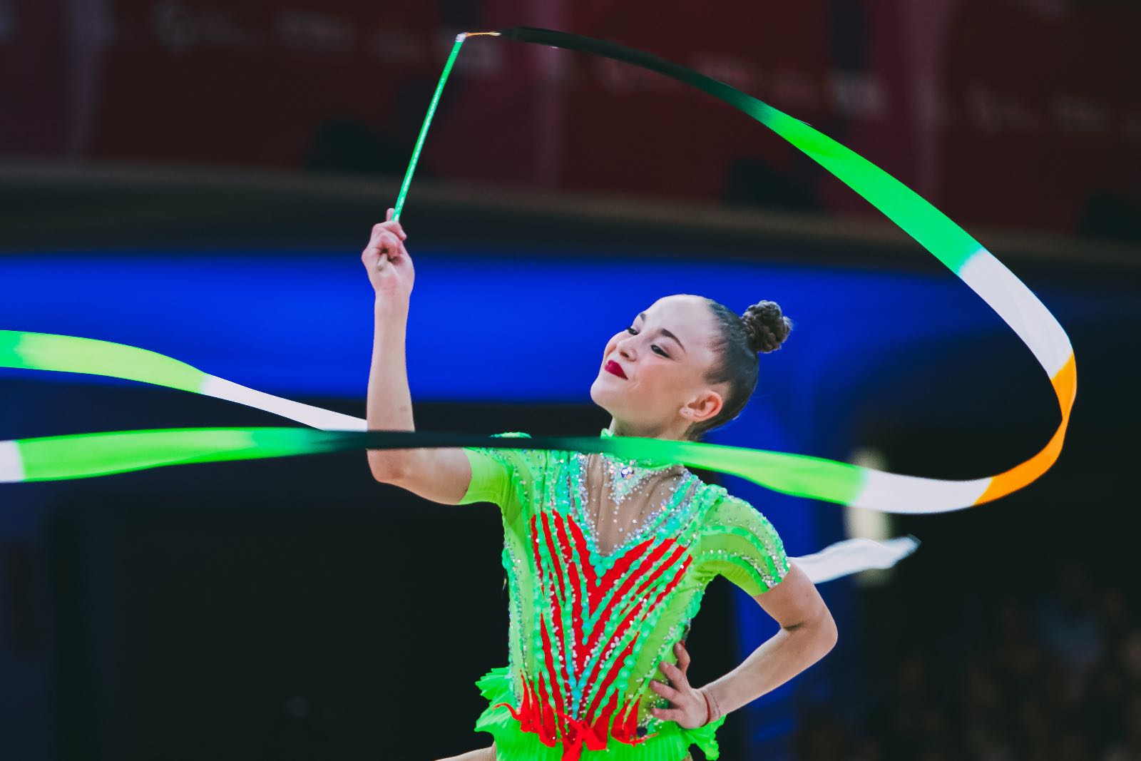 Stiliana Nikolova performs with ribbon at World Championships in Rhythmic Gymnastics 2026